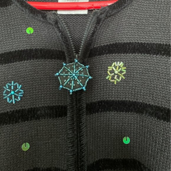 Vtg Quacker Factory Christmas Cardigan Women L w Snowman Snowflake Embellishment - Picture 3 of 9